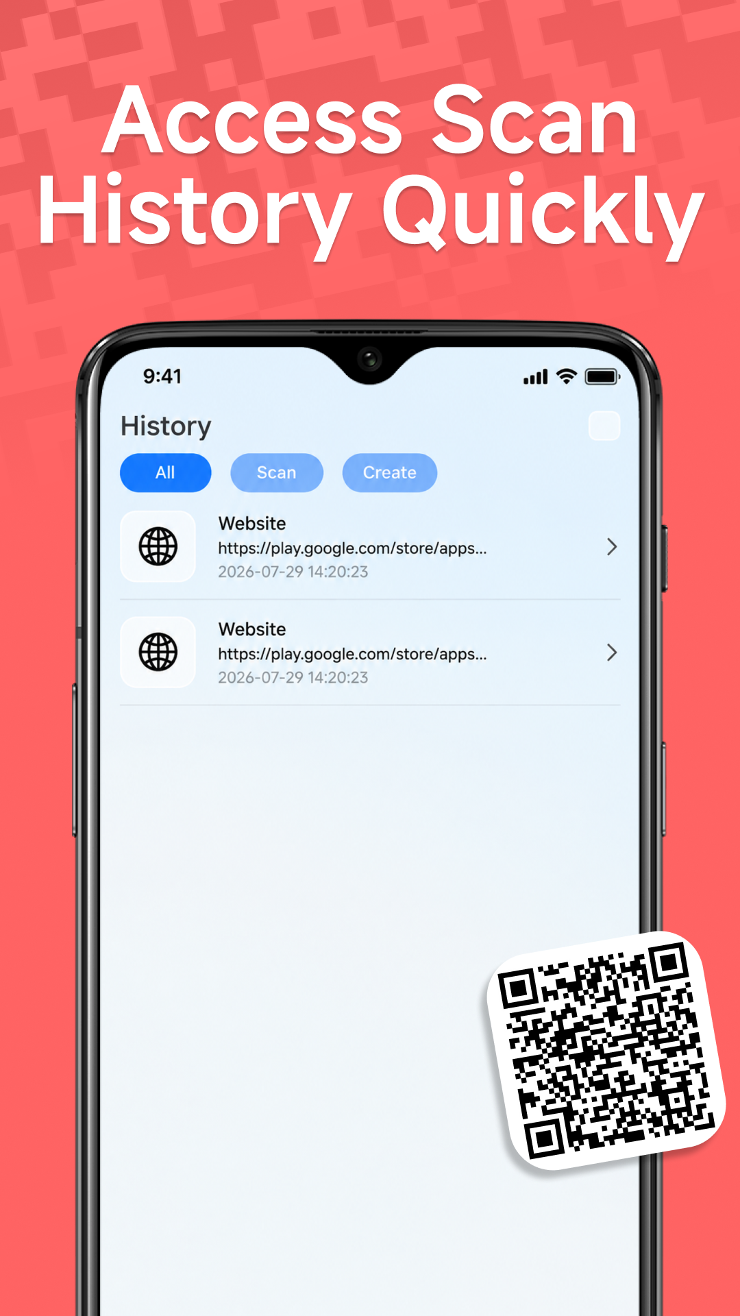 Scan history screen